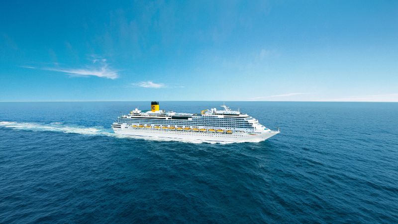 Cruise ship sailing across the ocean under a clear sky  2 