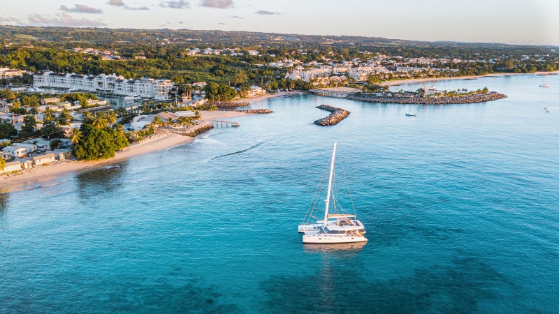 Catamaran at sunset in Barbados