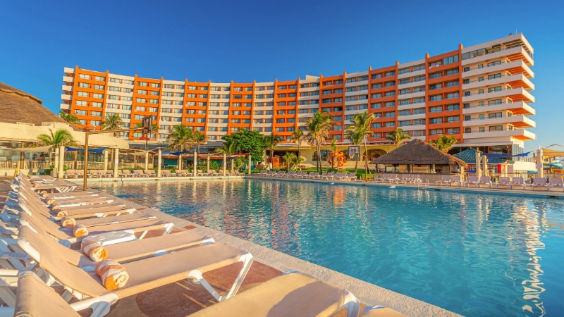 Pool resort view Crown Paradise Club Cancun