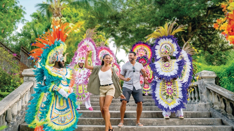 Couple in festival in Nassau Bahamas