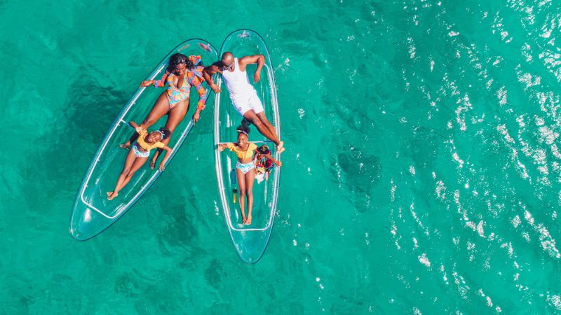 Family on kayaks in Grenada