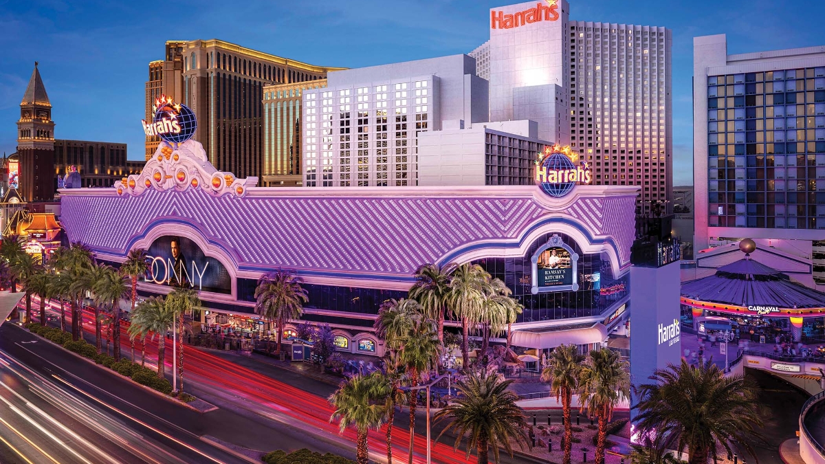 Harrah's Las Vegas towers at dusk