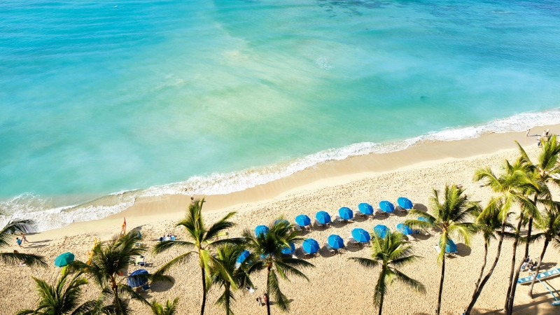Vue sur la plage de l'hôtel Outrigger Waikiki Beach Resort