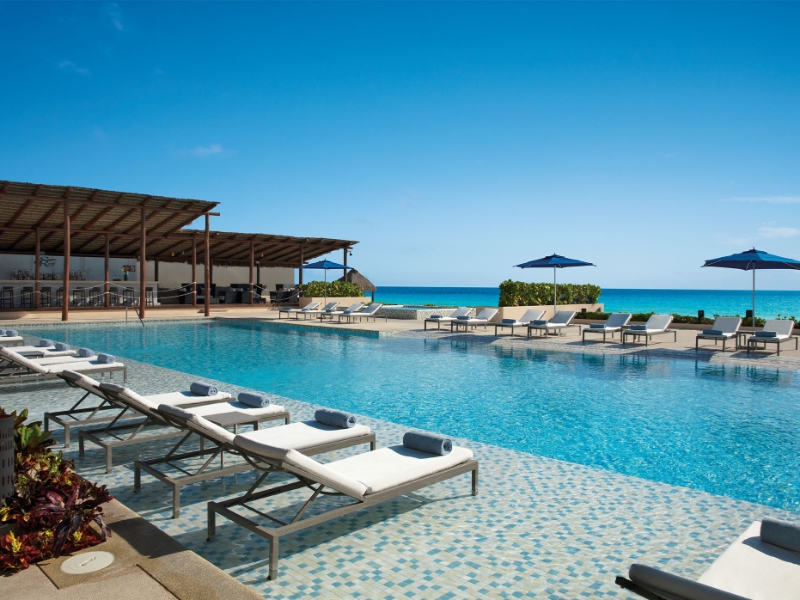 Pool with beach view