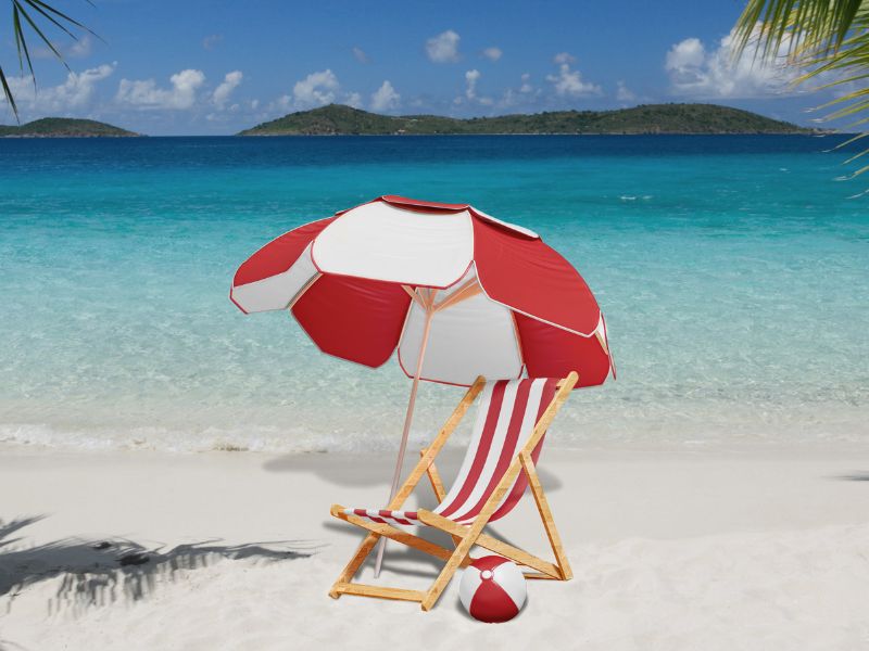 Sunny beach with chair balloon beach umbrella 2