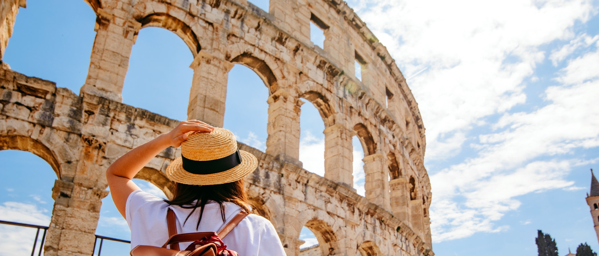 Woman Looking At Coliseum Croatia